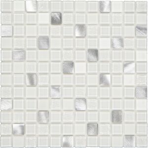 Mosaikfliese 'Easyglue' selbstklebend Glas aluminiumfarben/weiß 30 x 30 cm