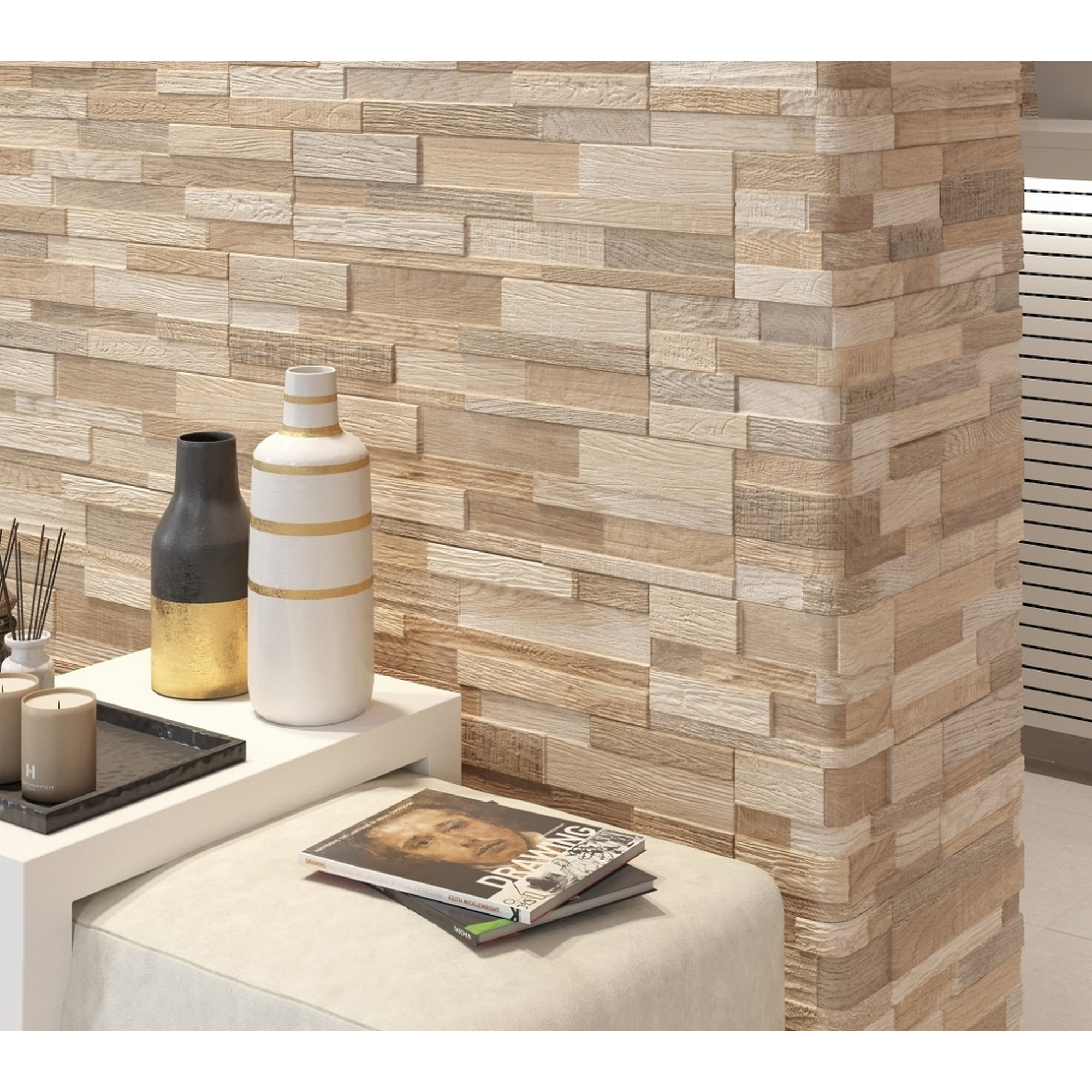 Wandfliese 'Wallart' Feinsteinzeug sand 15 x 61 cm