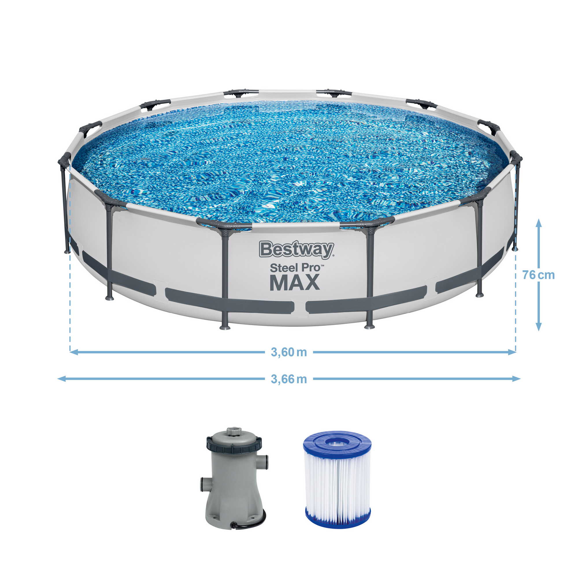 Aufstellpool 'Steel Pro Max™' grau/weiß rund Ø 366 x 76 cm