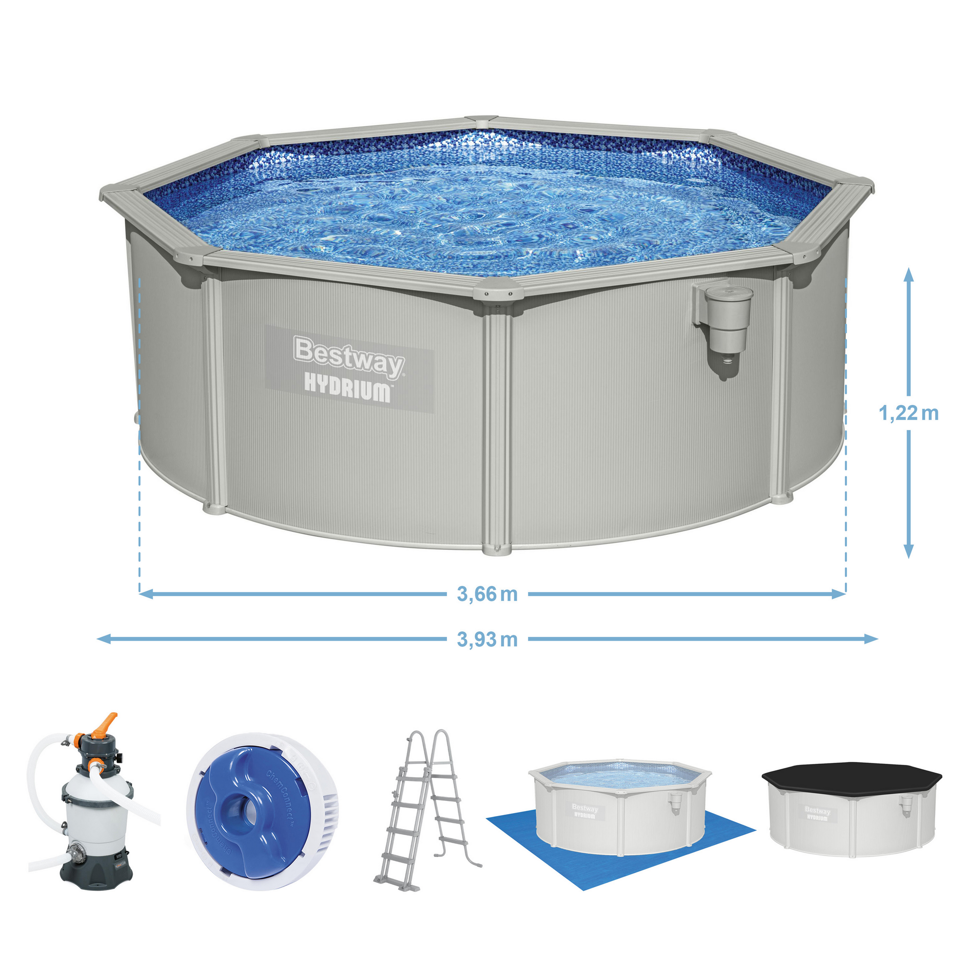 Stahlwandpool-Set 'Hydrium' Ø 360 x 120 cm mit Sicherheitsleiter und Sandfilteranlage