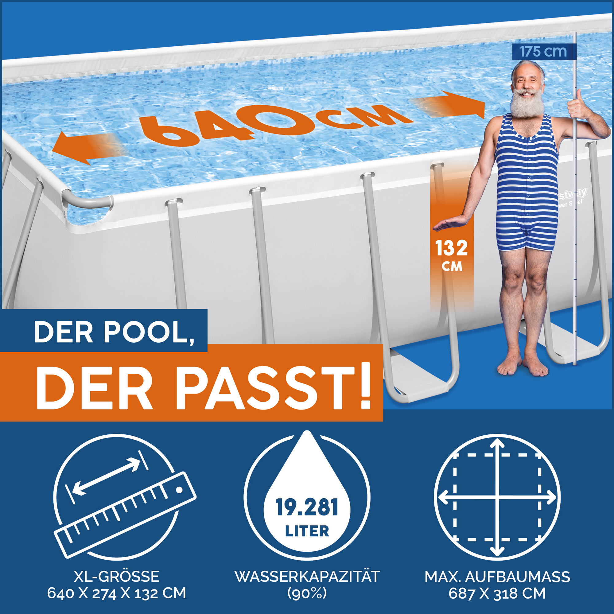 Frame-Pool-Set 'Power Steel' 640 x 274 x 132 cm mit Sicherheitsleiter und Kartuschenfilter