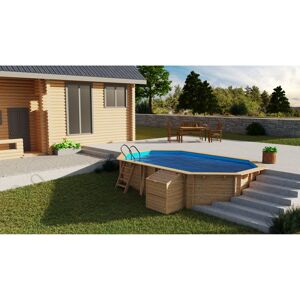 Massivholzpool-Set 'Safran 2' 620 x 395 x 136 cm mit Edelstahlleiter, Holzleiter und Sandfilter