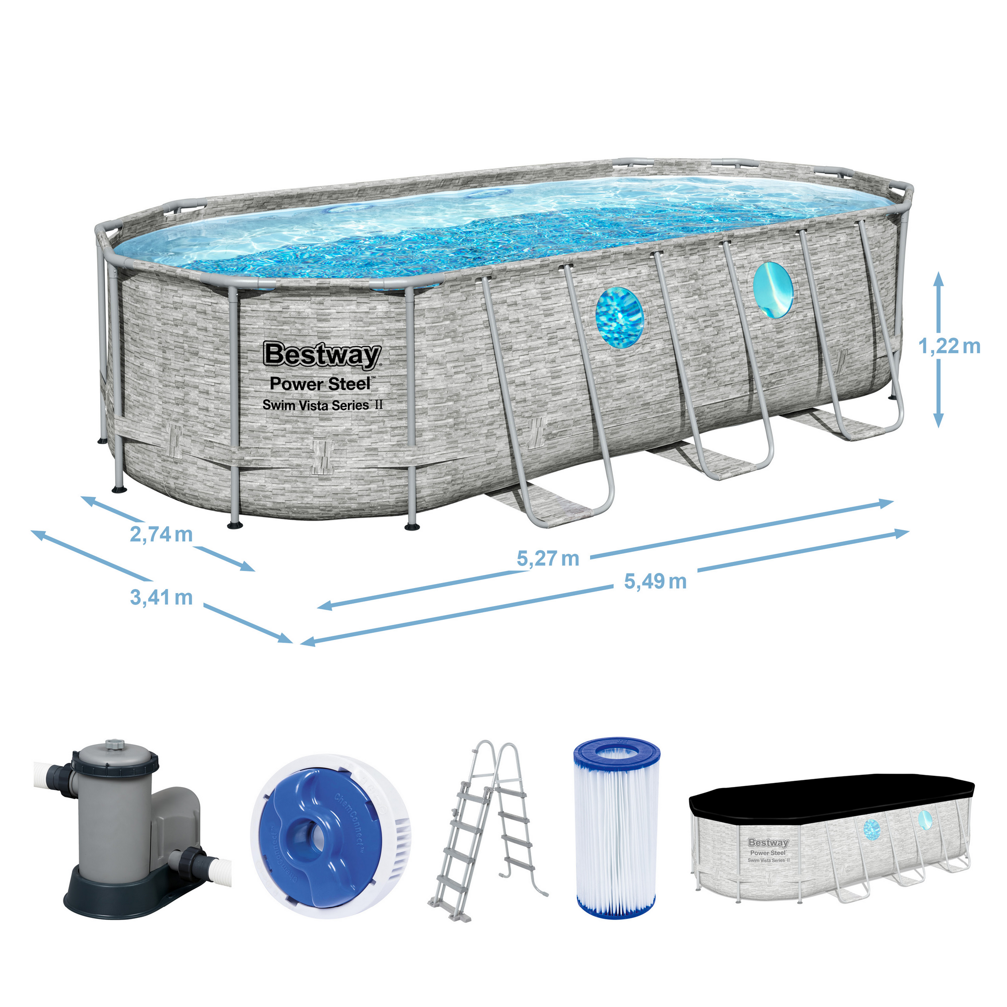 Frame-Pool-Set 'Power Steel Swim Vista' 549 x 274 x 122 cm mit Sicherheitsleiter und Filterpumpe