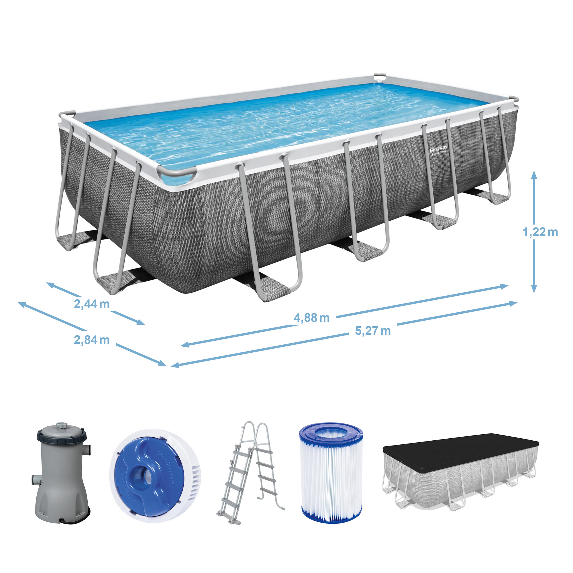 Frame-Pool-Set 'Power Steel' 488 x 244 x 122 cm mit Sicherheitsleiter und Filterpumpe