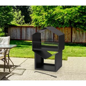 Feuerstelle mit Holzladen Stahl schwarz 50 x 39 x 77 cm