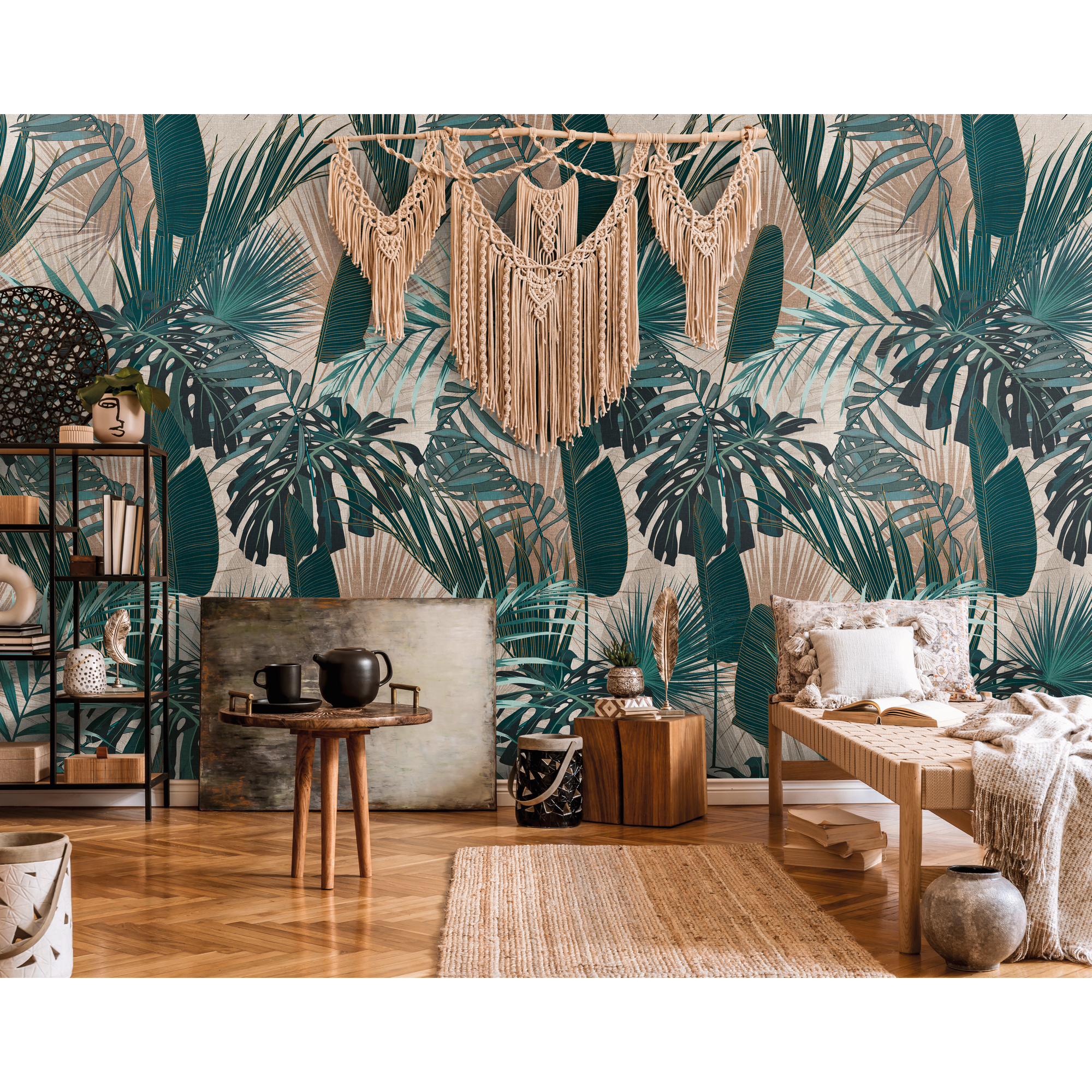 Vliestapete 'The Wall II' Monstera Blatt grün/beige 3-teilig 1,59 x 2,80 m