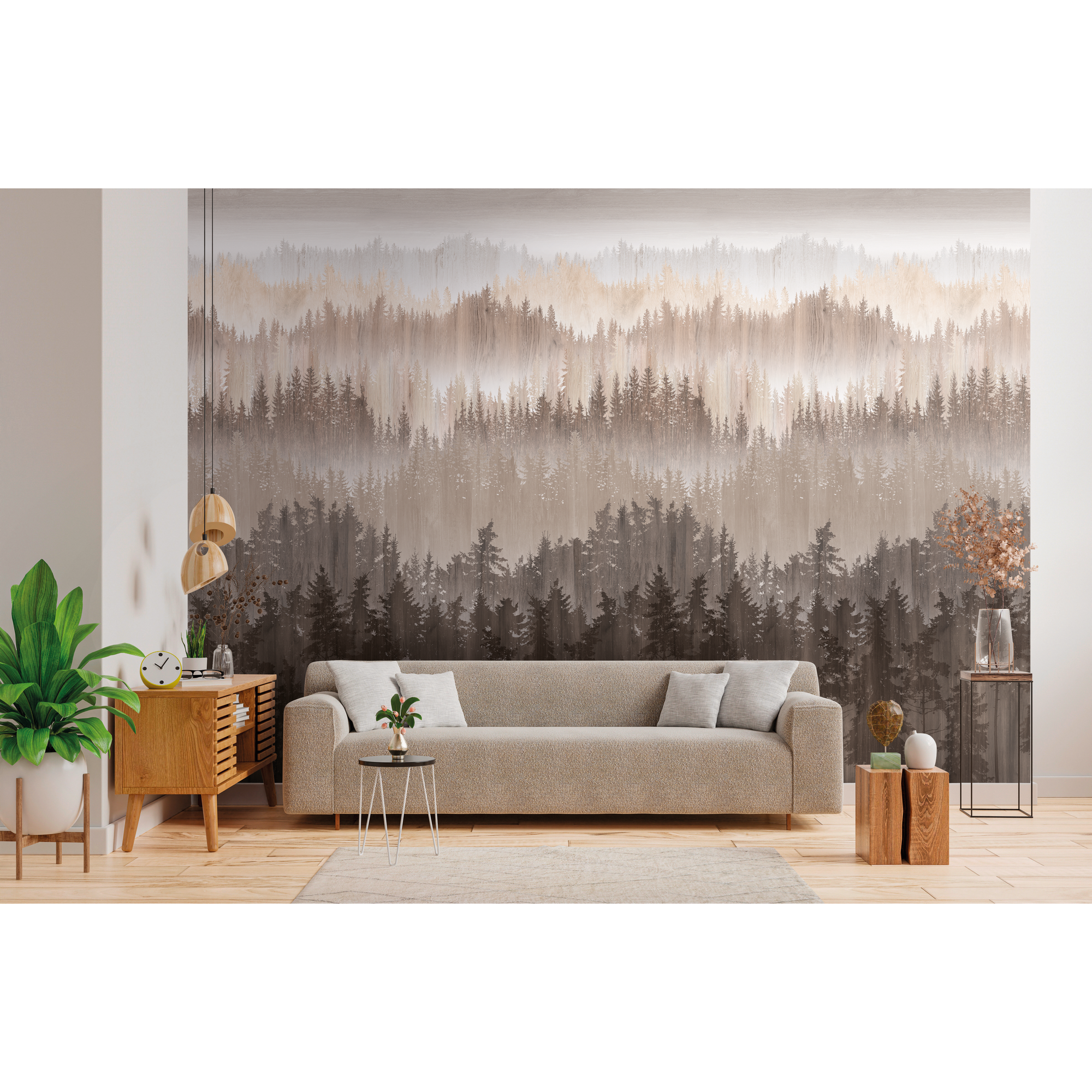 Vliestapete 'The Wall II' Wald aquarell braun 3-teilig 1,59 x 2,80 m