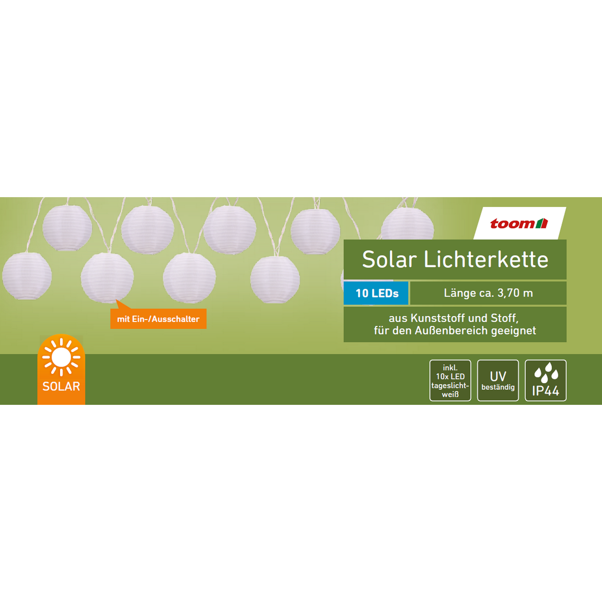 Solar-Lichterkette 10 LEDs weiß 270 cm