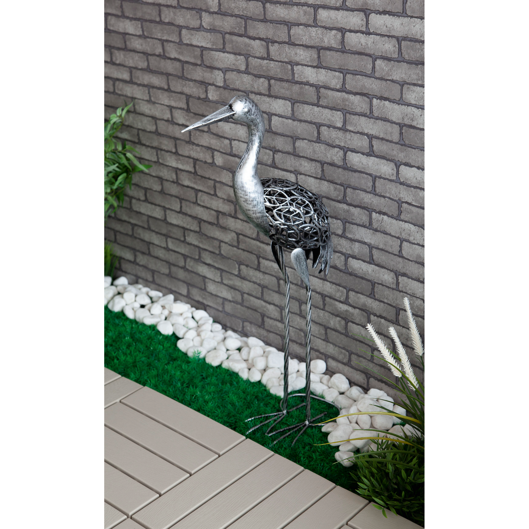 Solar-Dekoleuchte Kranich silbern 33 x 73 cm