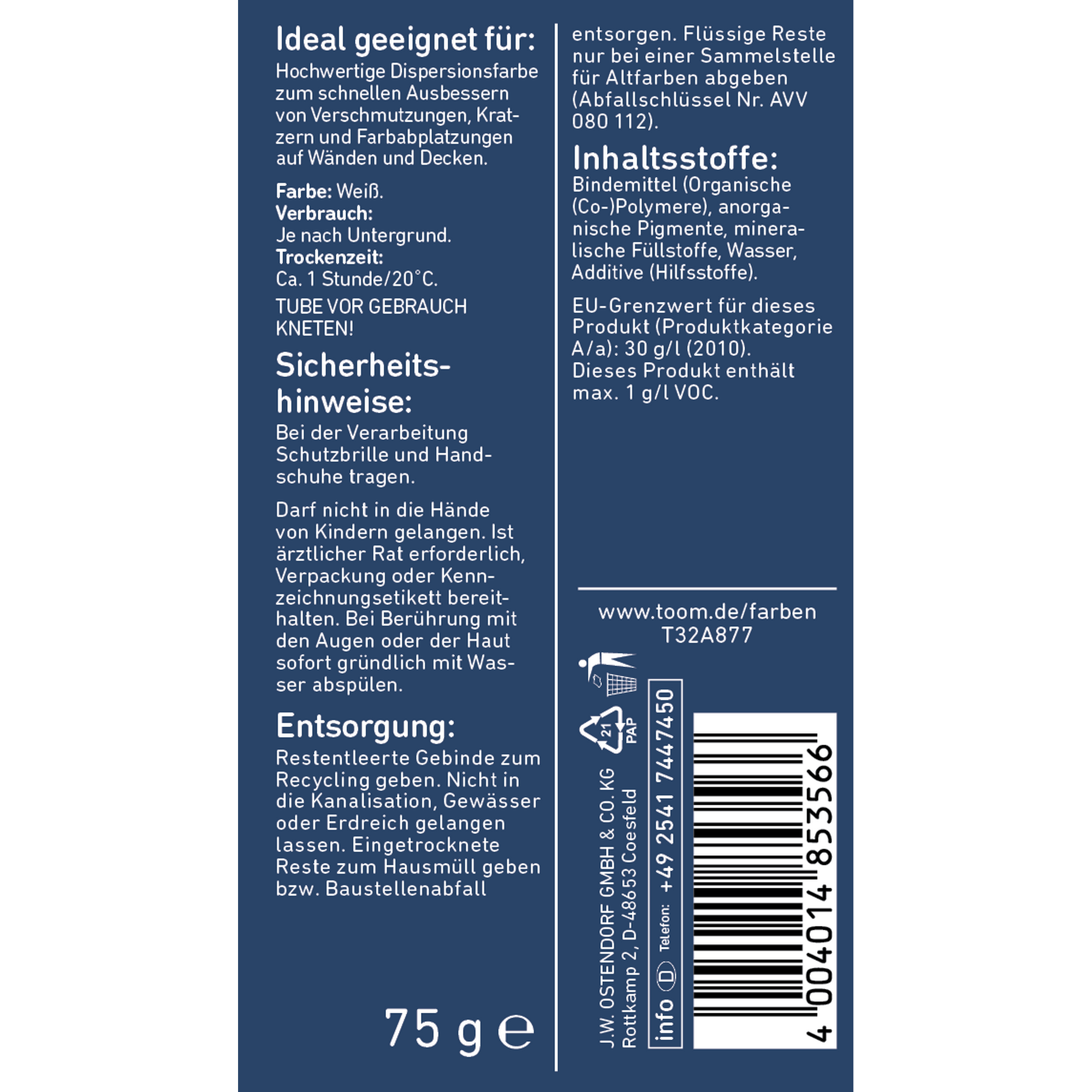 Komfortweiß matt 75 g